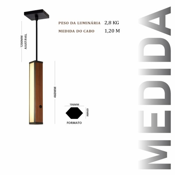 Pendente Led Havaí Cabo PP 36w 4000lm Bivolt de Madeira Maciça Rústica de Demolição - Imagem 3