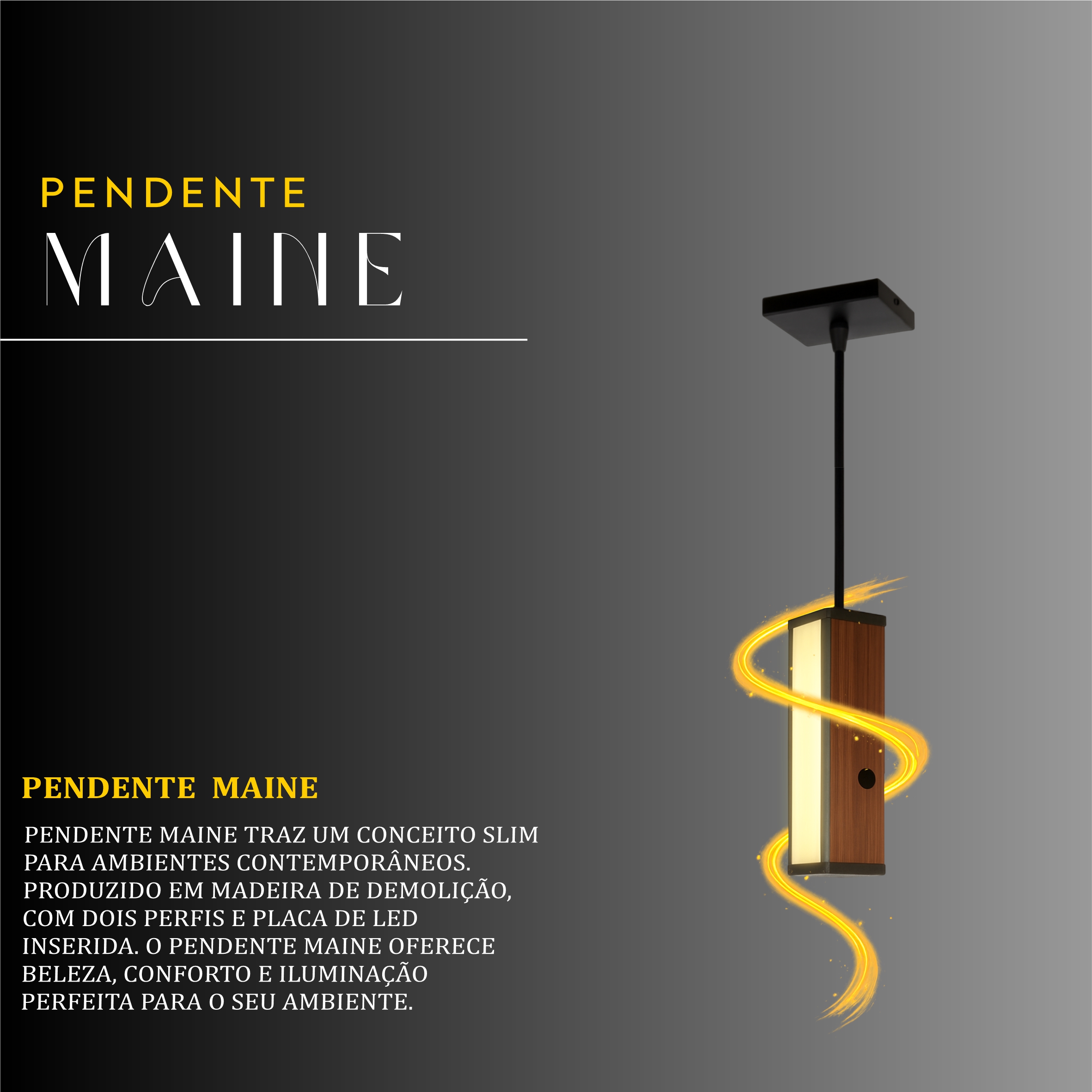 Pendente Led Maine 18w 2000lm Bivolt de Madeira Maciça Rústica de Demolição