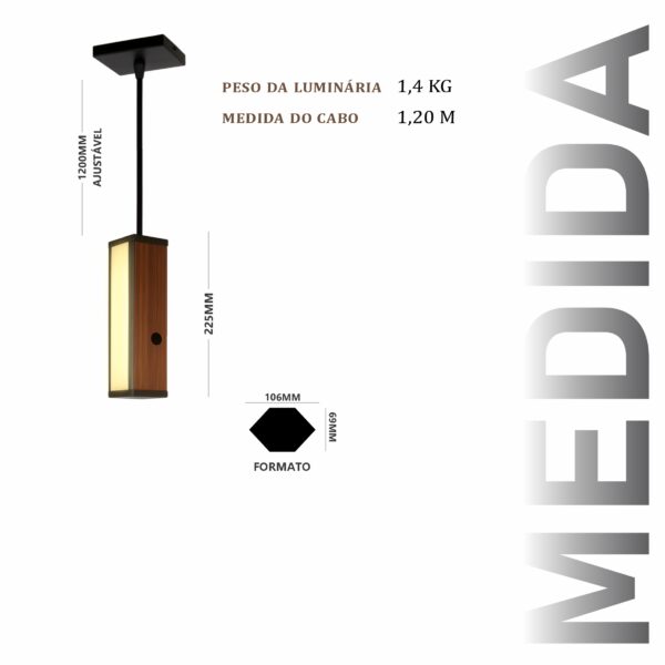 Pendente Led Maine 18w 2000lm Bivolt de Madeira Maciça Rústica de Demolição - Imagem 3