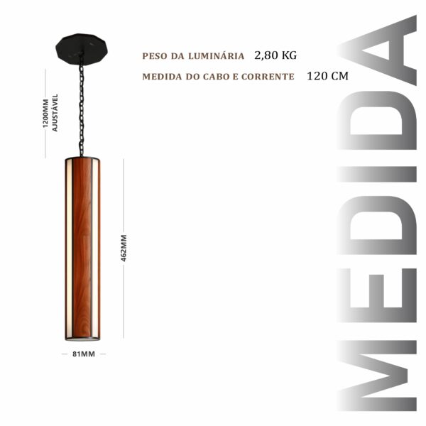 Pendente Led Michigan Corrente 36w 4000lm Bivolt de Madeira Maciça Rústica de Demolição - Imagem 3