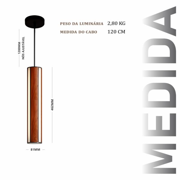 Pendente Led Michigan 36w 4000lm Bivolt de Madeira Maciça Rústica de Demolição - Imagem 3