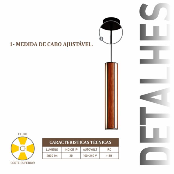 Pendente Led Michigan 36w 4000lm Bivolt de Madeira Maciça Rústica de Demolição - Imagem 4