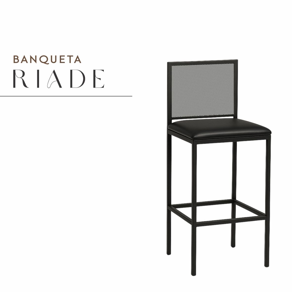 Banqueta Riade Preto com Corino de Aço com Pintura Eletrostática