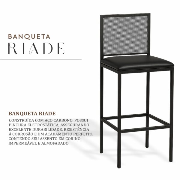 Banqueta Raide Preto com Corino de Aço com Pintura Eletrostática - Imagem 2