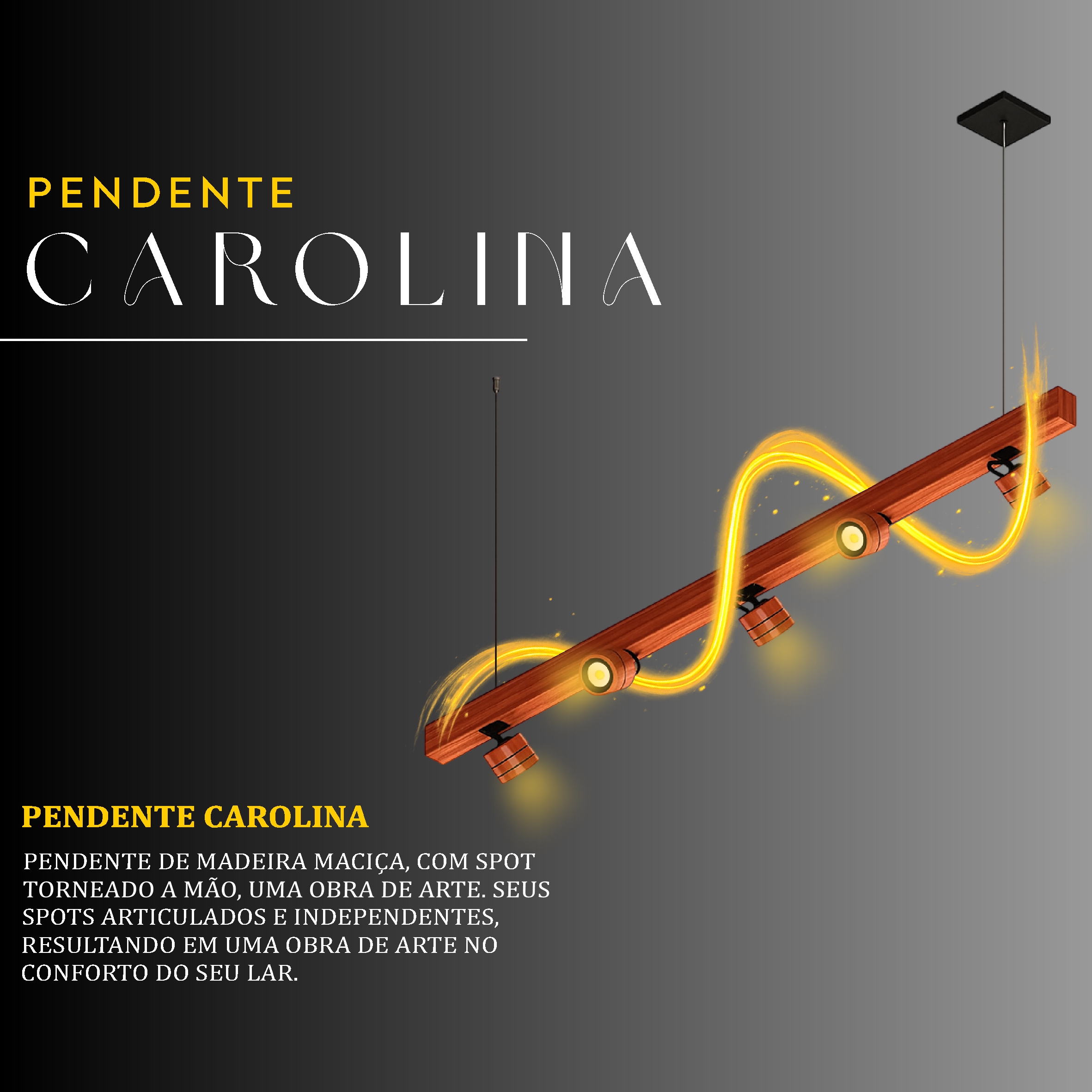 Pendente Led Carolina 35w 3500lm Madeira Maciça