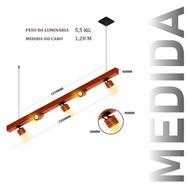 Pendente Led Carolina 35w 3500lm Madeira Maciça - Imagem 3