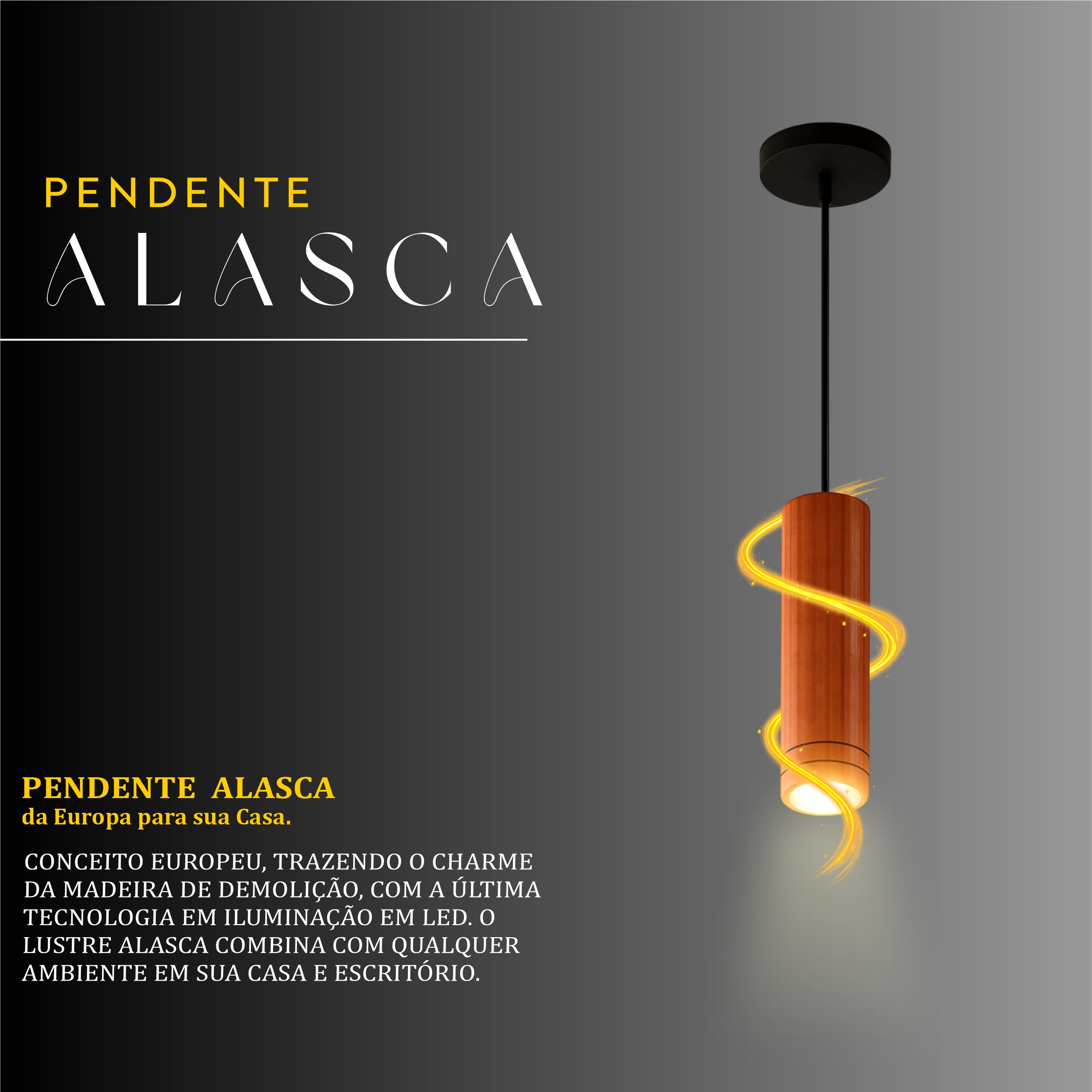 Pendente Led Alasca Spot 7w Bivolt Madeira Maciça