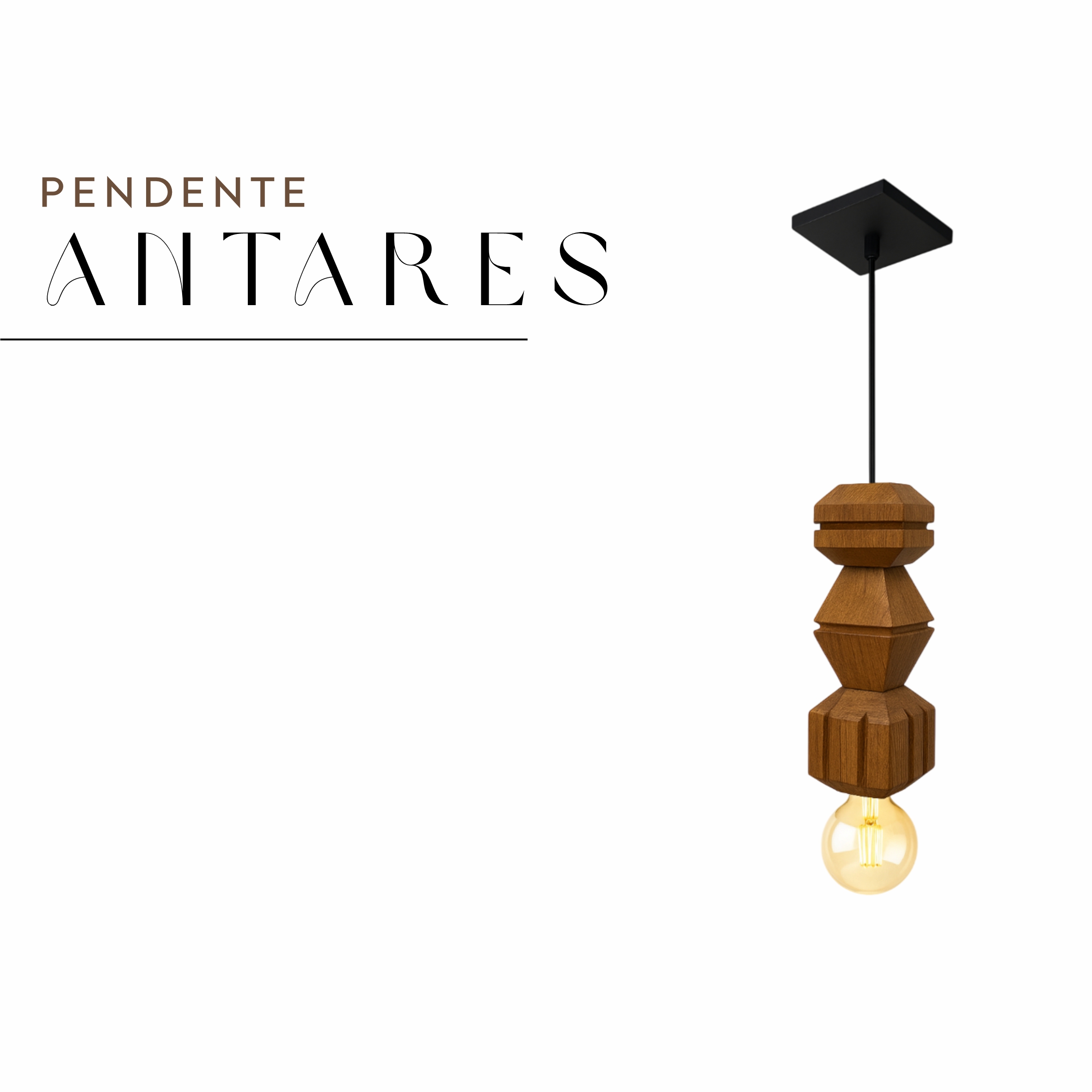 Pendente Antares Cabo PP de Madeira Maciça Rústica de Demolição