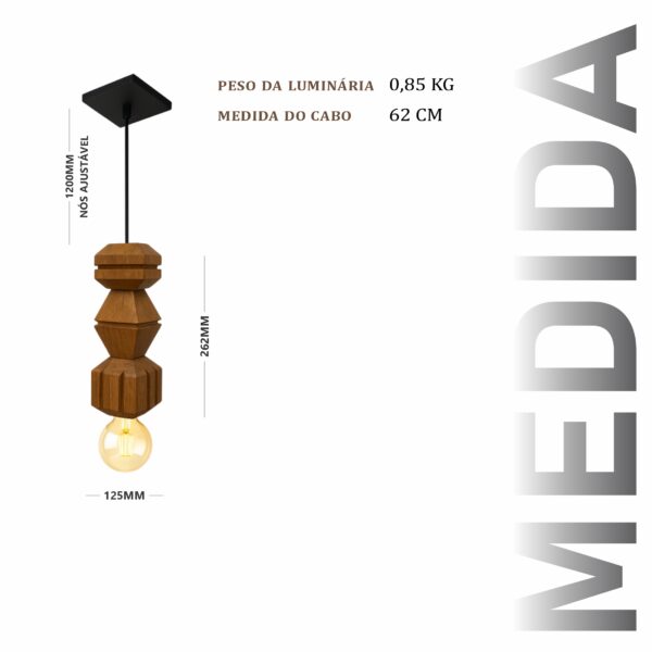 Pendente Antares Cabo PP de Madeira Maciça Rústica de Demolição - Imagem 3
