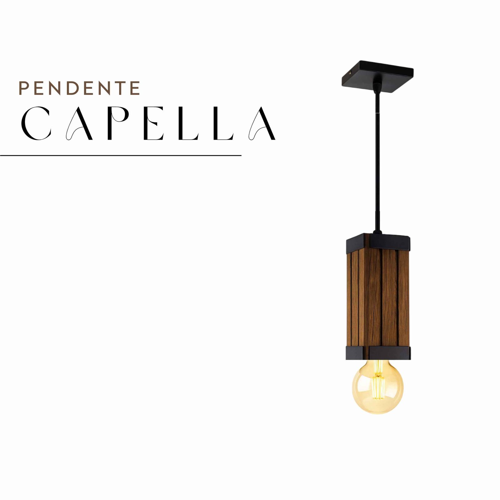 Pendente Capella Cabo PP de Madeira Maciça Rústica de Demolição