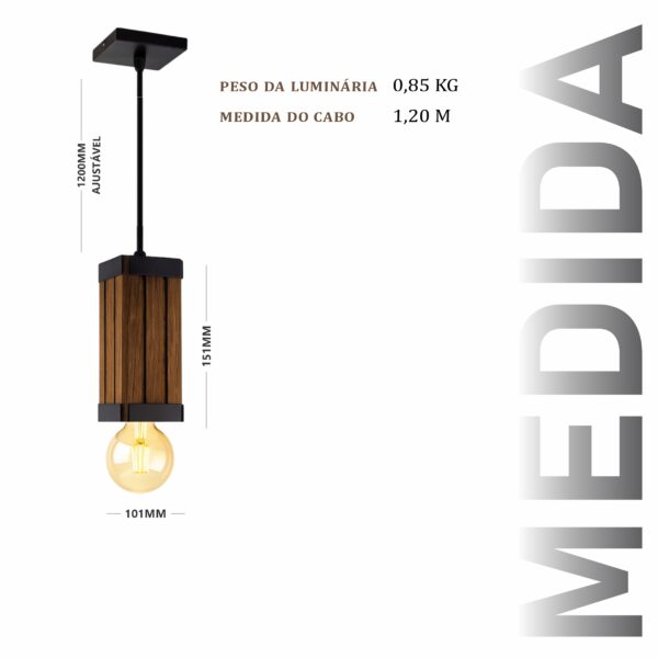 Pendente Capella Cabo PP Madeira Maciça - Imagem 3