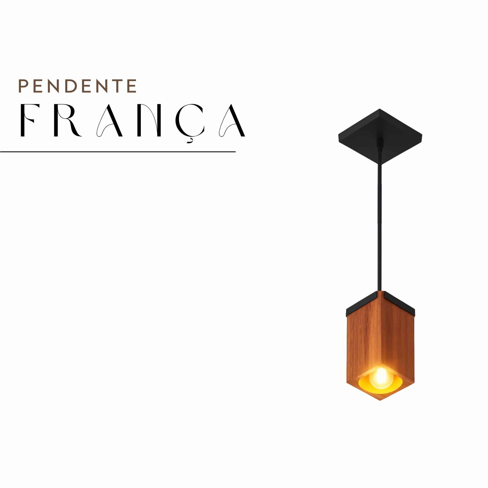 Pendente França Cabo PP de Madeira Maciça Rústica de Demolição