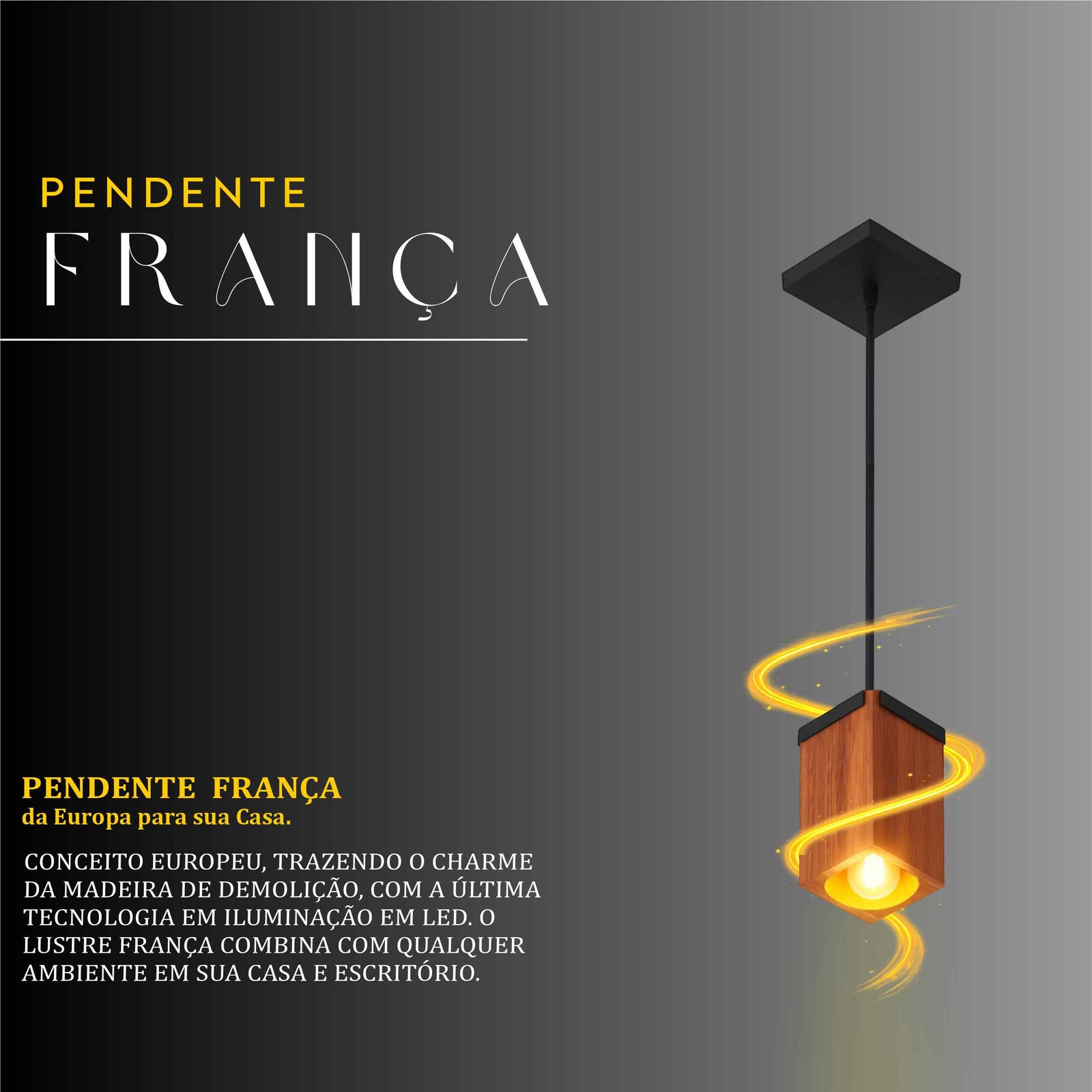 Pendente França Cabo PP de Madeira Maciça Rústica de Demolição