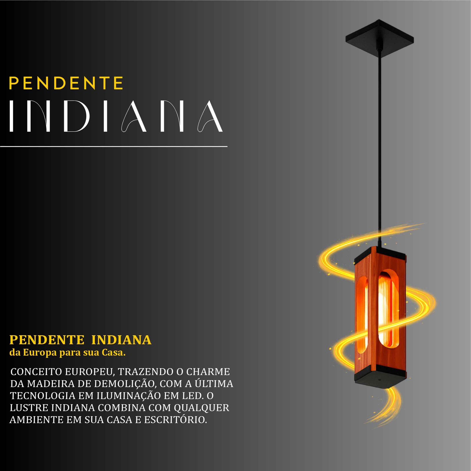 Pendente Indiana Cabo PP Lâmpada T30 4w de Madeira Maciça Rústica de Demolição
