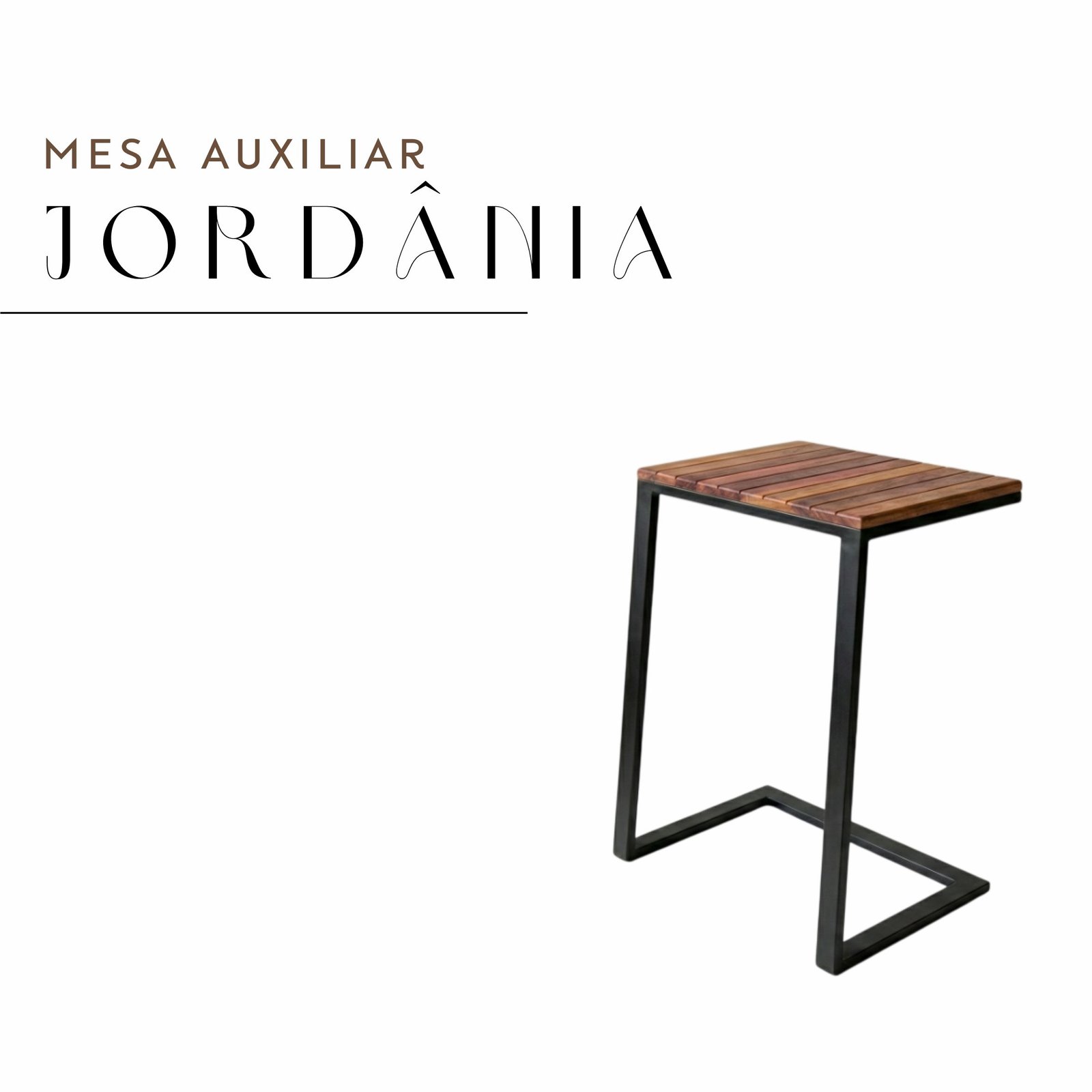 Mesa Auxiliar Jordânia de Aço com Madeira Maciça Rústica de Demolição