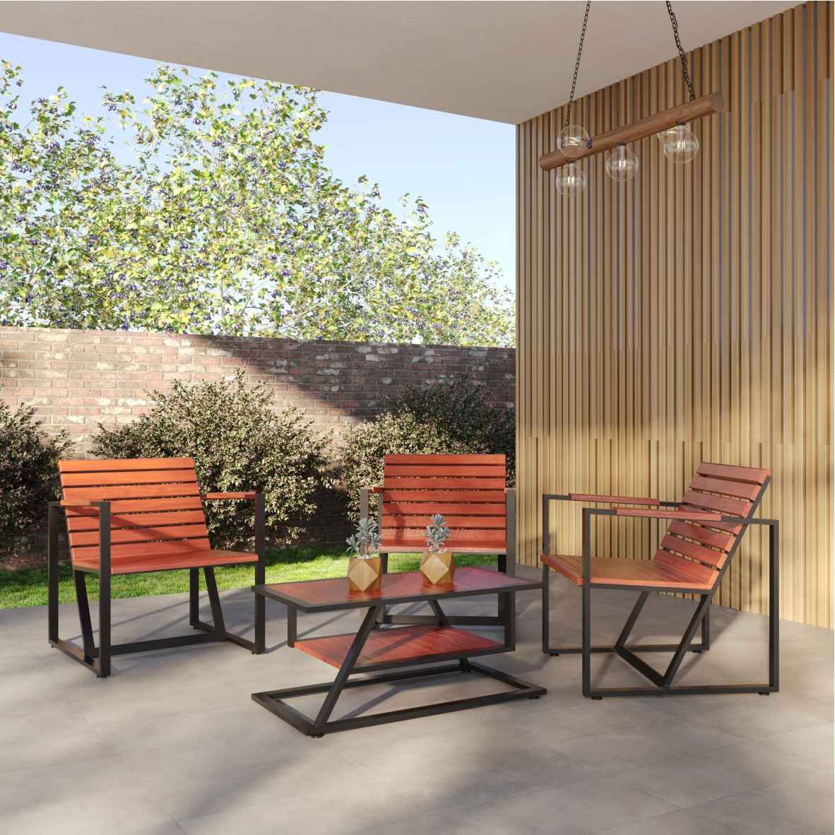 Mesa De Centro Jordânia de Aço com Madeira Maciça de Demolição