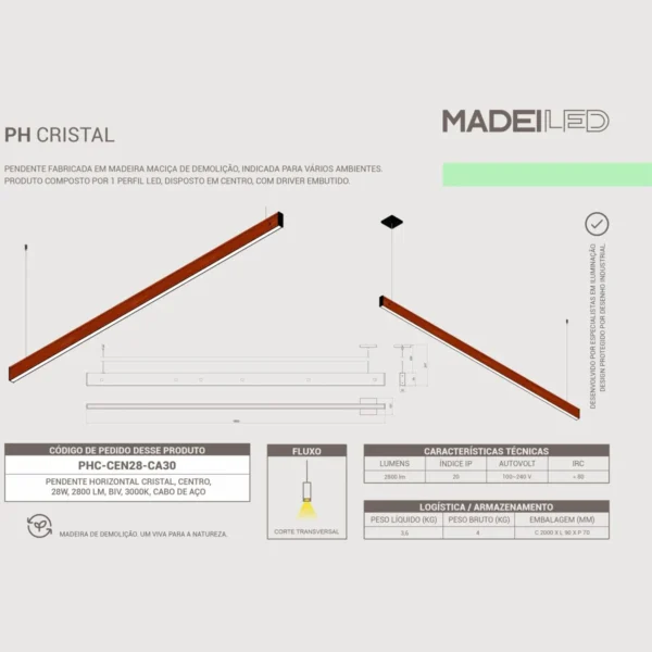 Pendente Led Cristal 28w 2800lm Bivolt Madeira Maciça - Imagem 6