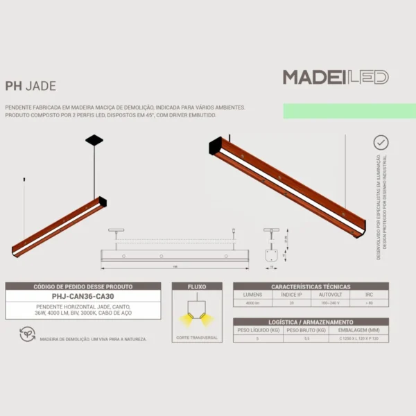 Luminária Led Jade 36w 4000lm Bivolt Madeira Maciça - Imagem 6