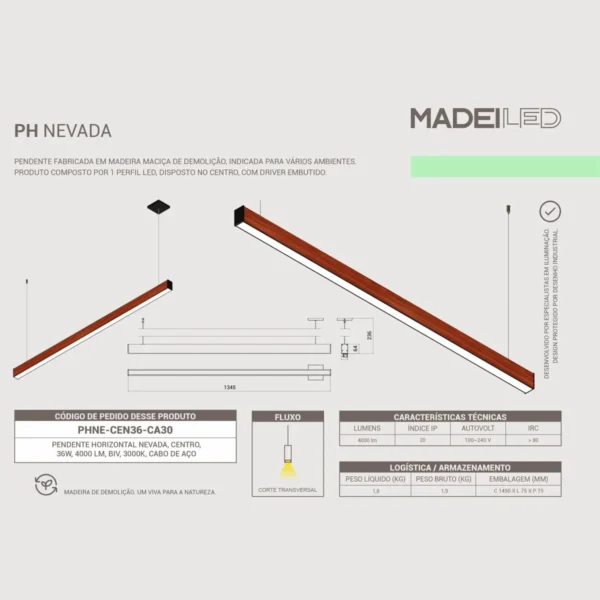 Pendente Led Nevada 36w 4000lm Bivolt Madeira Maciça - Imagem 6