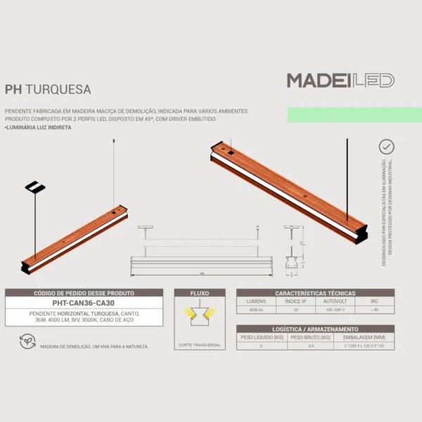 Pendente Led Turquesa 36w 4000lm Bivolt Madeira Maciça - Imagem 4