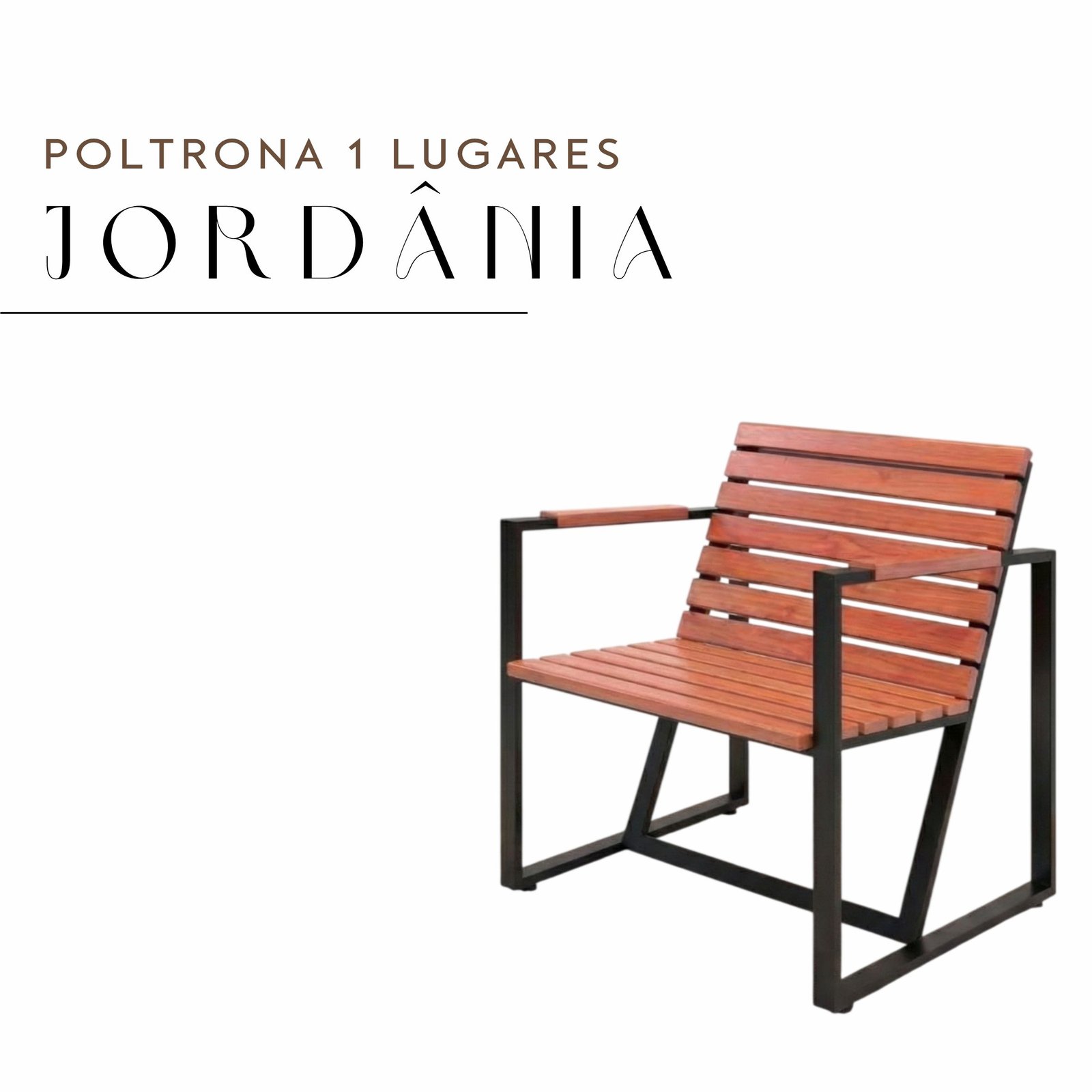 Poltrona Jordânia 1 Lugar de Aço com Madeira Maciça Rústica de Demolição