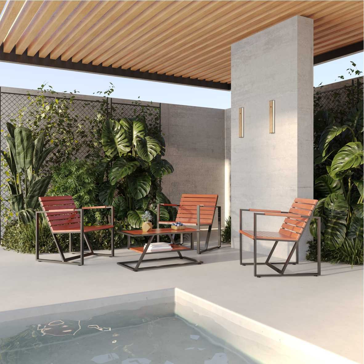 Poltrona Jordânia 1 Lugar de Aço com Madeira Maciça Rústica de Demolição