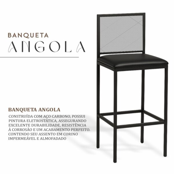 Banqueta Angola Preto Corino Preto de Aço com Pintura Eletrostática - Imagem 2