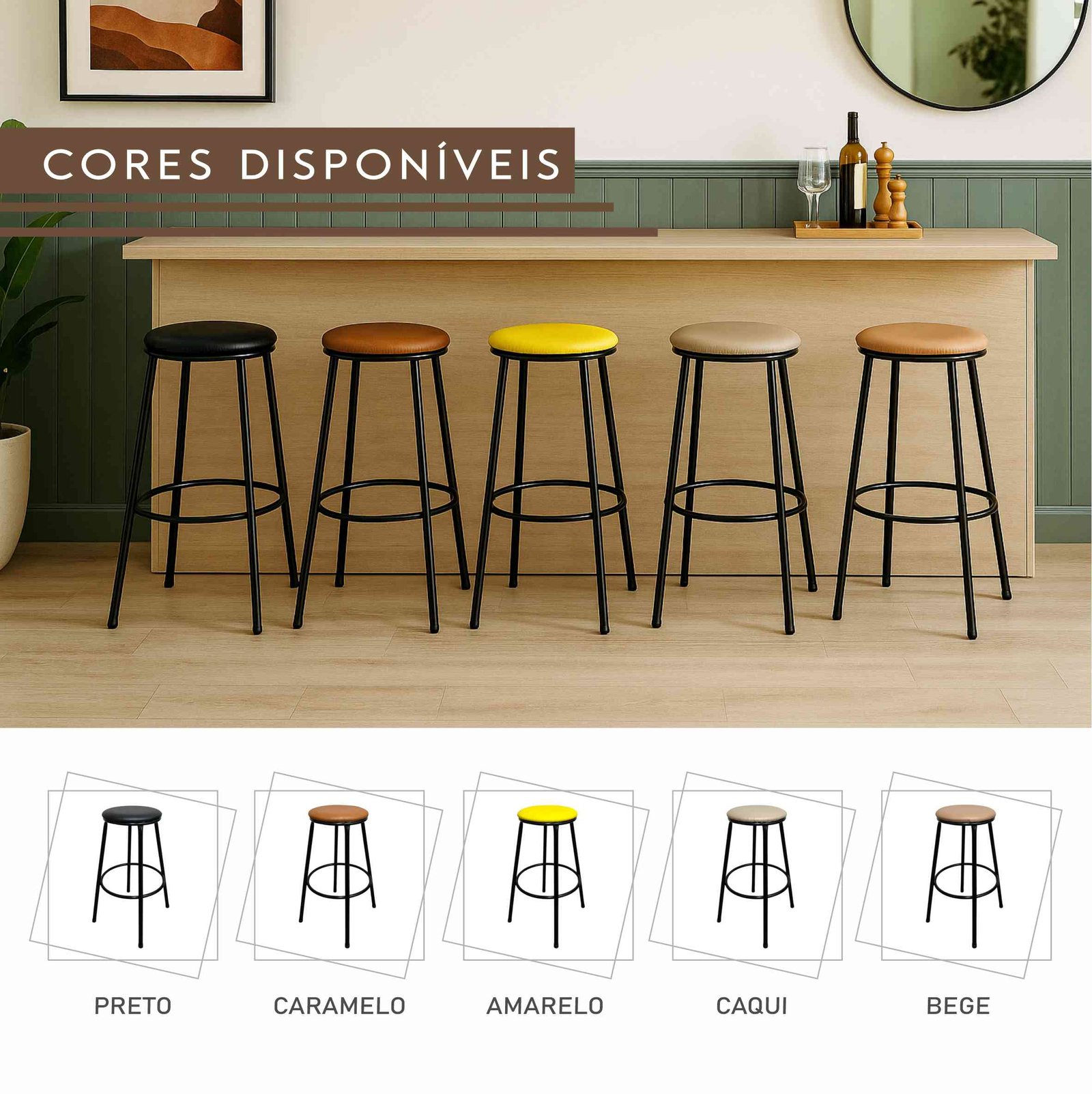 Banqueta Alta Braga de Aço com Pintura Eletrostática