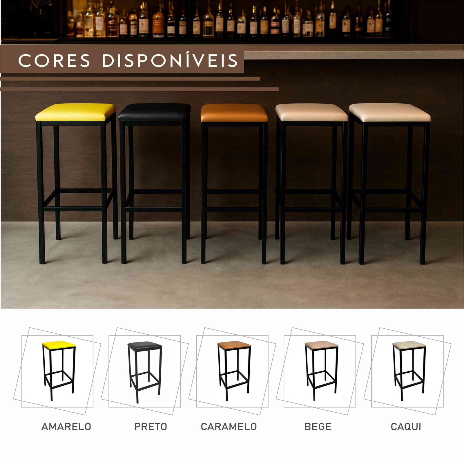 Banqueta Alta Dubai de Aço com Pintura Eletrostática