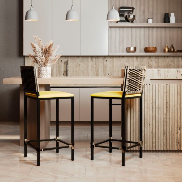 Banqueta Turquia Preta Corino Amarelo Junco Cappuccino - Imagem 5
