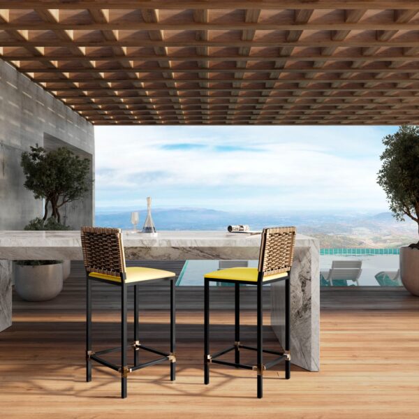Banqueta Turquia Preta Corino Amarelo Junco Cappuccino - Imagem 7