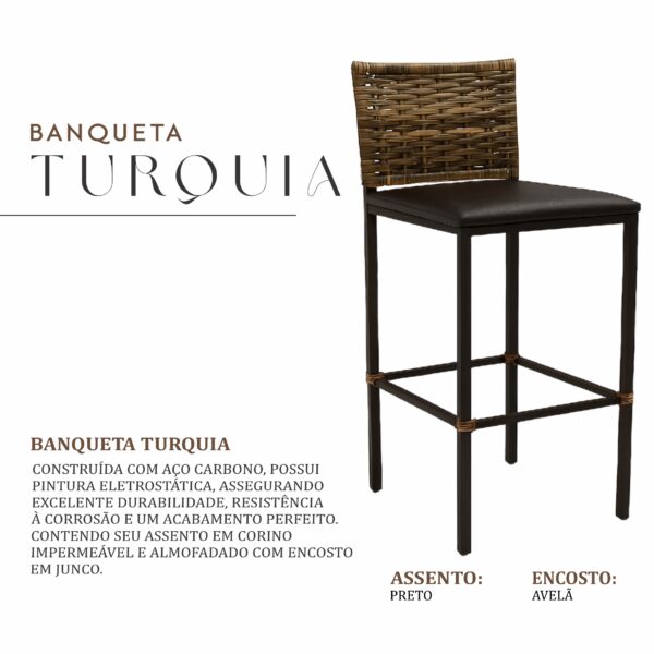 Banqueta Turquia Preta Junco Avela - Imagem 2