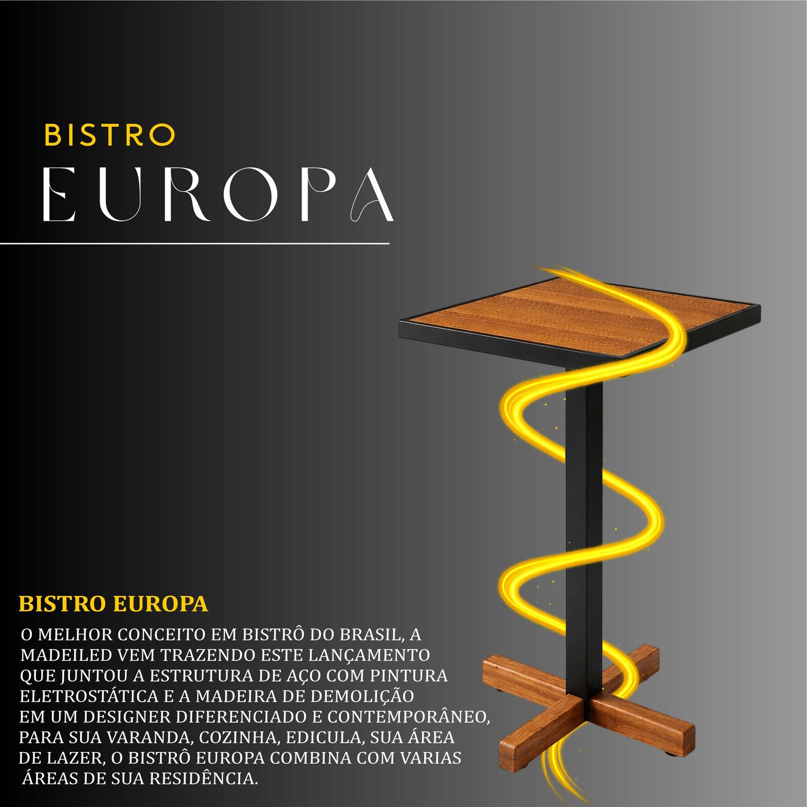 Bistrô Europa de Aço com Madeira Maciça Rústica de Demolição