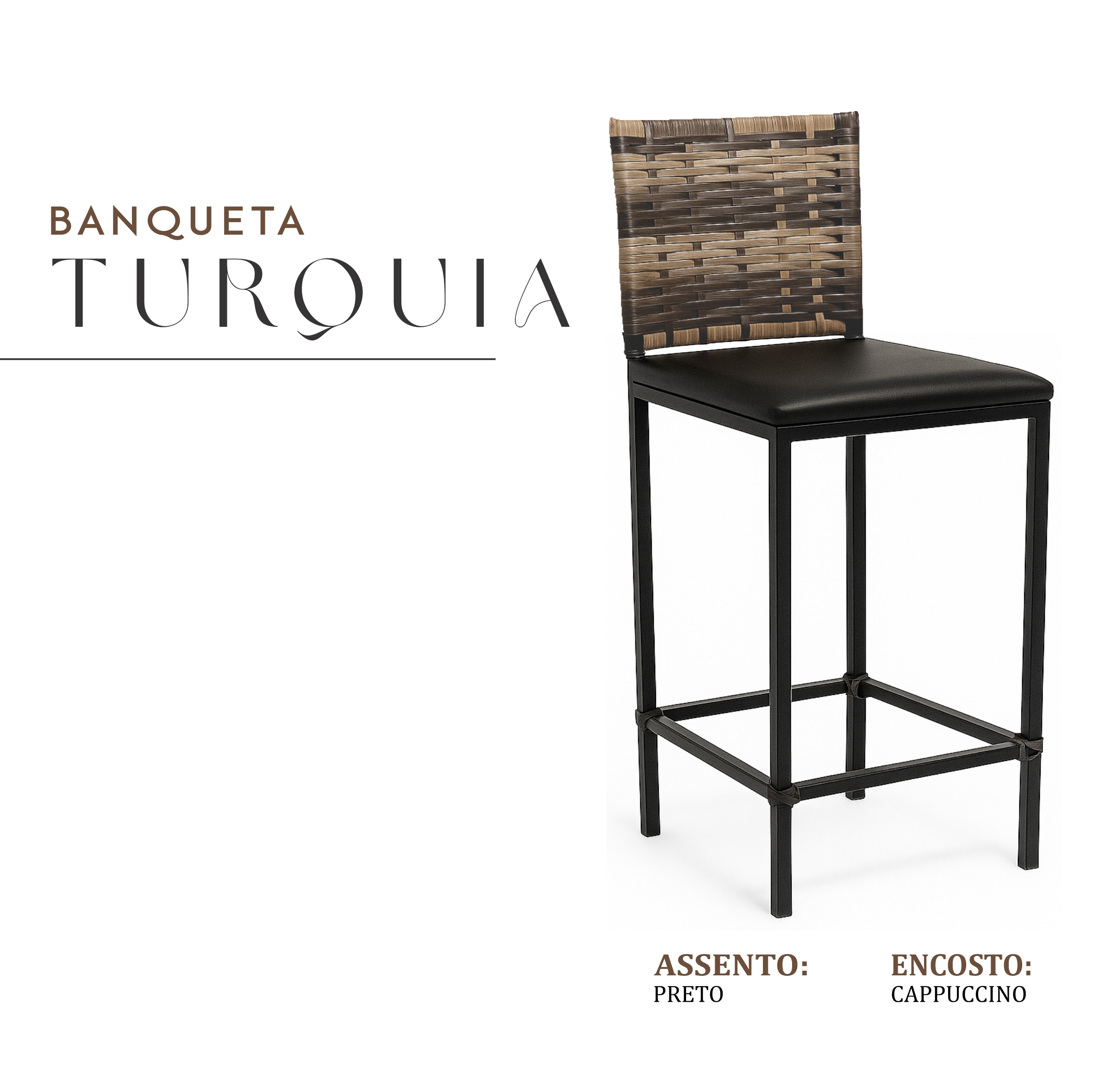 Banqueta Turquia Preta Junco Cappuccino