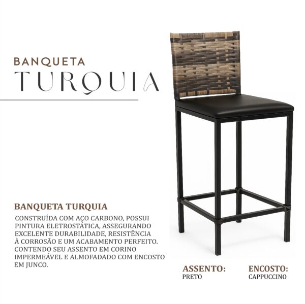Banqueta Turquia Preta Junco Cappuccino - Imagem 2