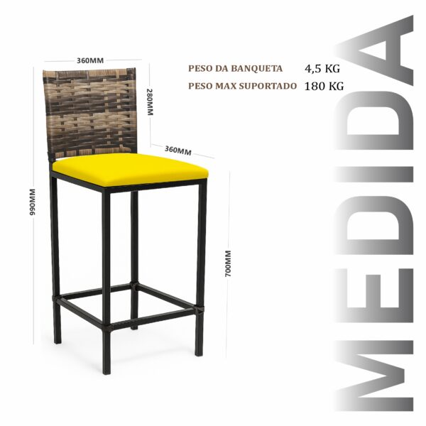Banqueta Turquia Preta Corino Amarelo Junco Cappuccino - Imagem 3