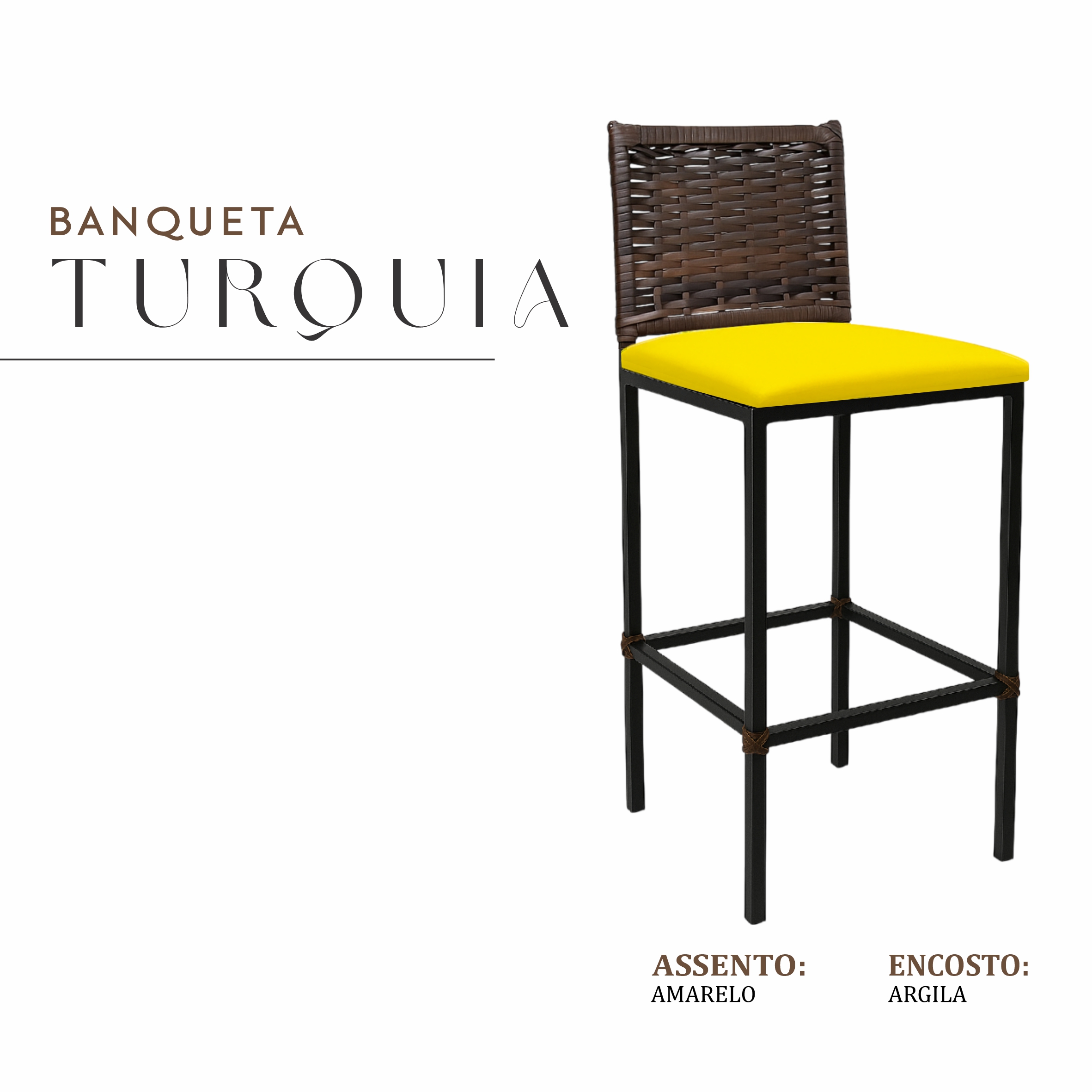 Banqueta Turquia Preta Corino Amarelo Junco Argila