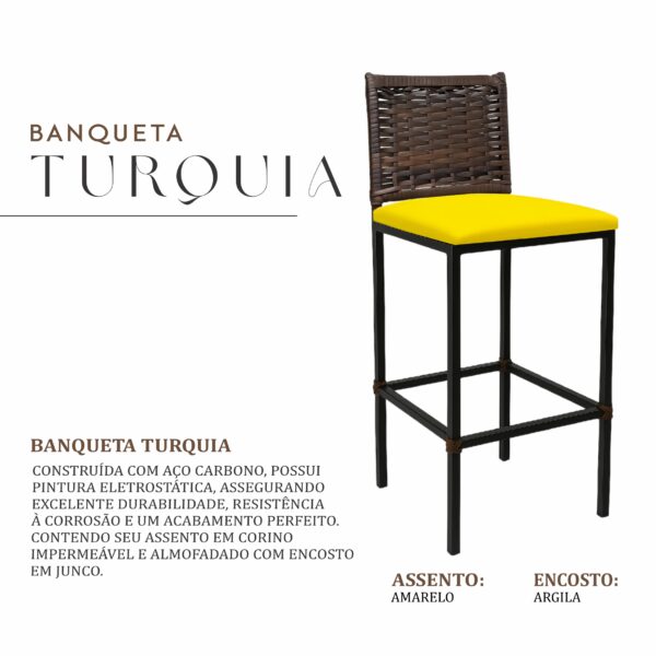 Banqueta Turquia Preta Corino Amarelo Junco Argila - Imagem 2
