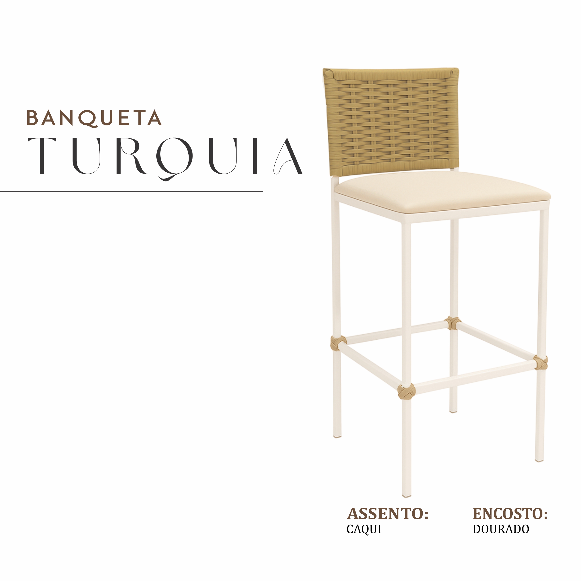 Banqueta Turquia Branca Junco Dourado
