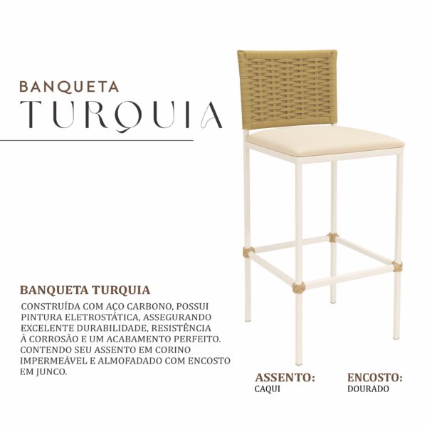 Banqueta Turquia Branca Junco Dourado de Aço com Pintura Eletrostática - Imagem 2
