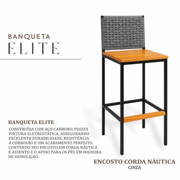 Banqueta Elite Corda Náutica Cinza - Imagem 2