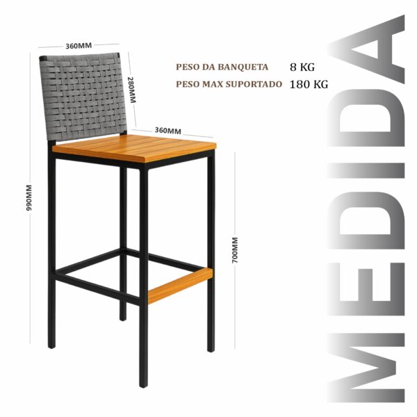 Banqueta Elite Corda Náutica Cinza - Imagem 3