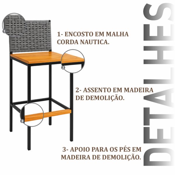 Banqueta Elite Corda Náutica Cinza - Imagem 4