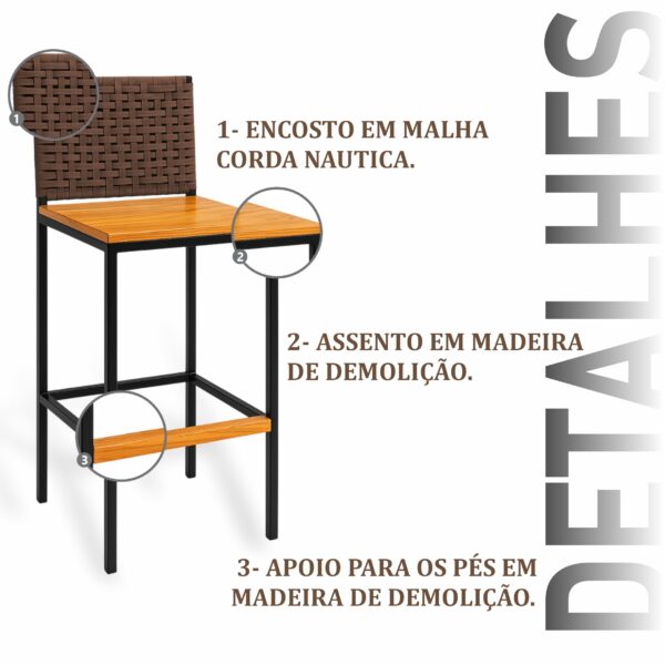 Banqueta Elite Corda Náutica Marrom - Imagem 4