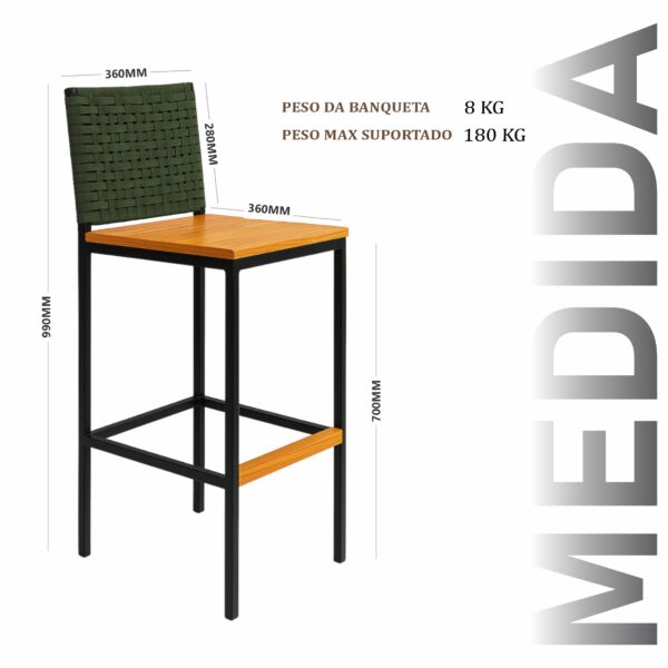 Banqueta Elite Corda Náutica Verde Militar - Imagem 3