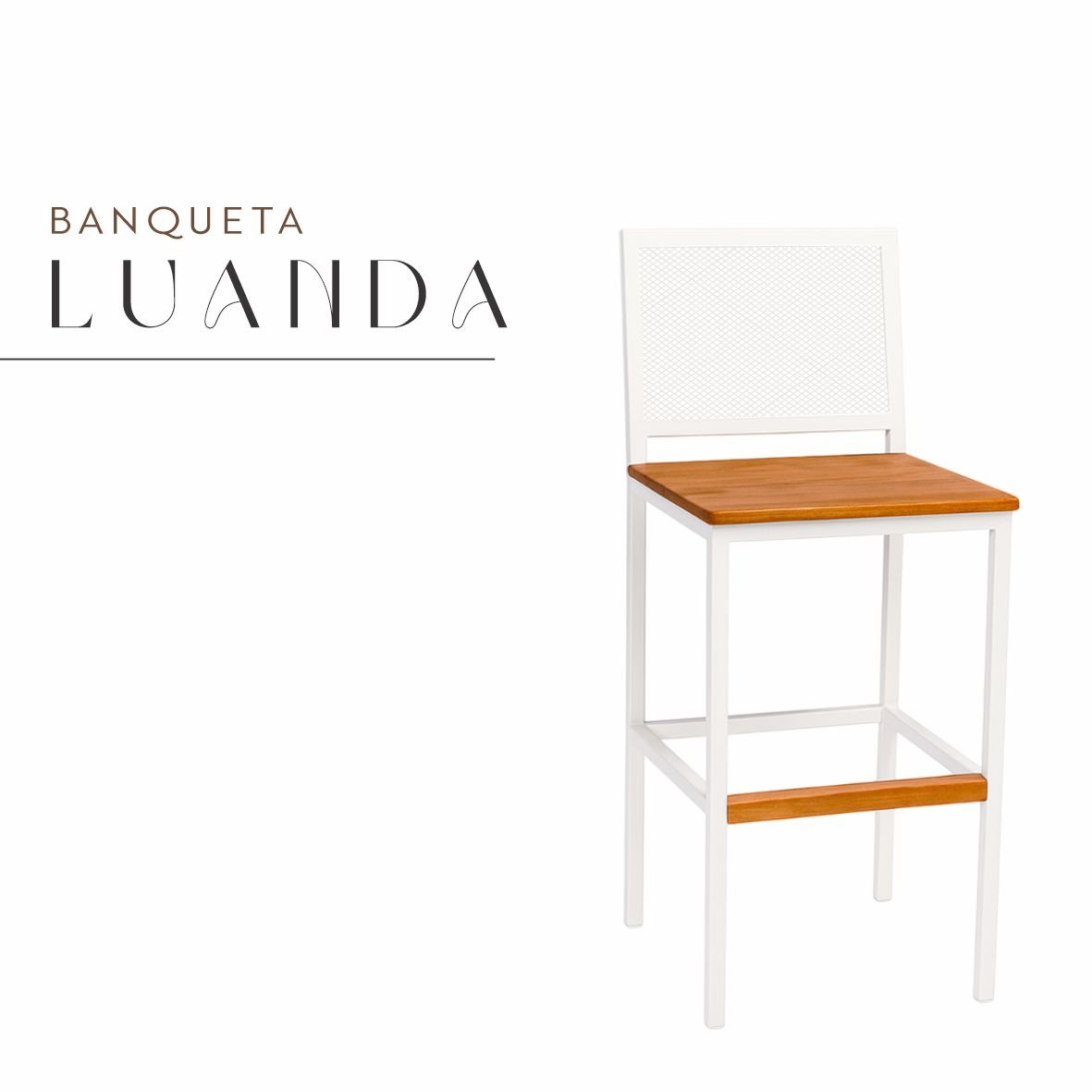 Banqueta Luanda Branca de Demolição de Aço com Madeira Maciça Rústica de Demolição