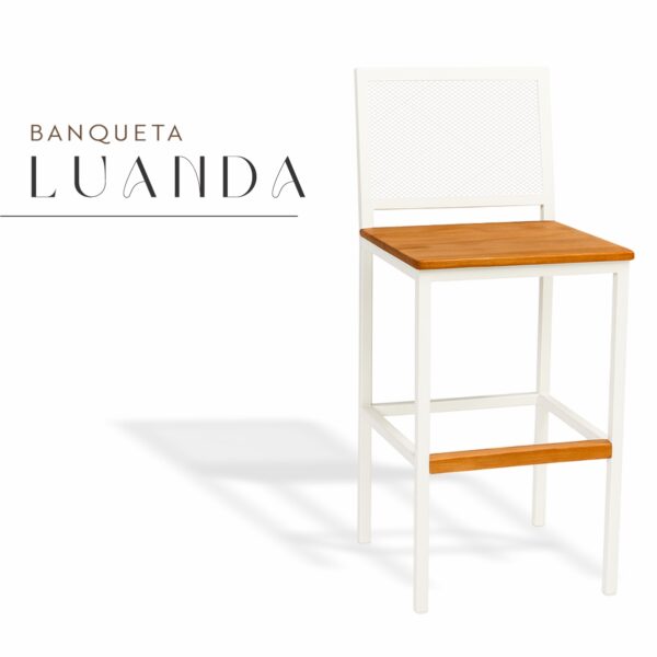 Banqueta Luanda Branco Assento Madeira Demolição