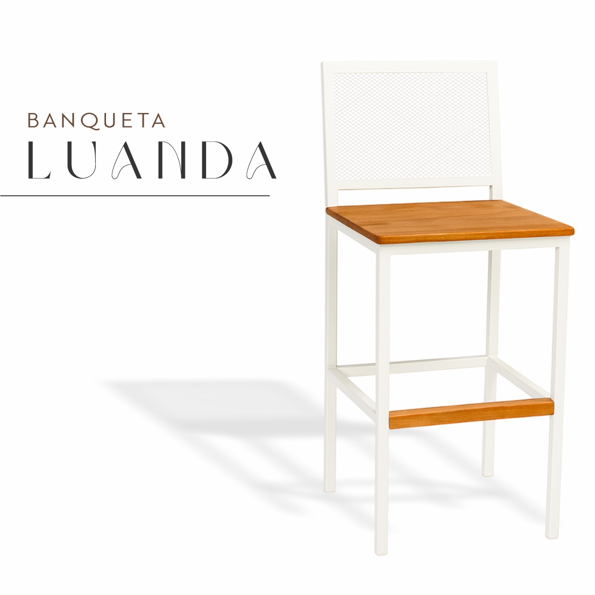 Banqueta Luanda Branco Assento Madeira Demolição