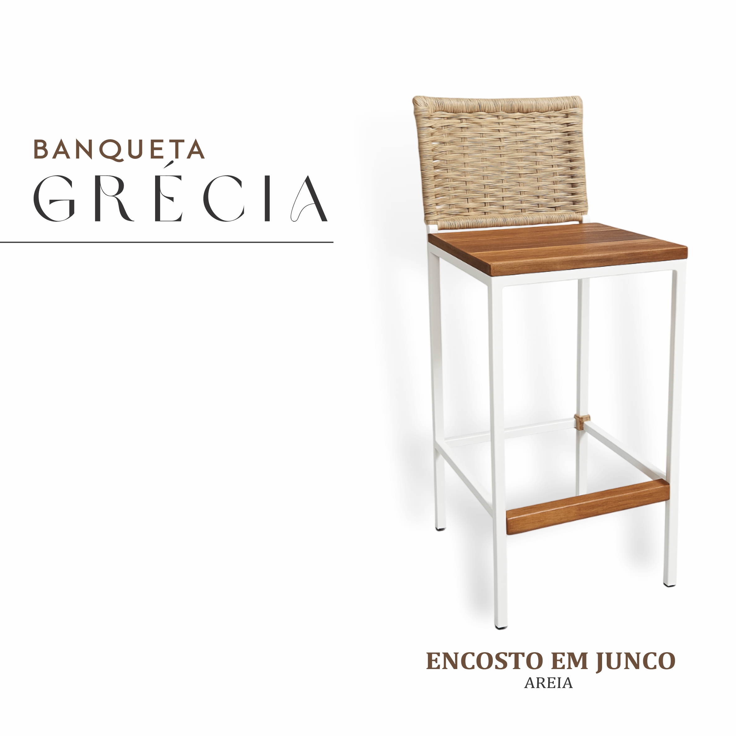 Banqueta Grécia Branca Junco Areia