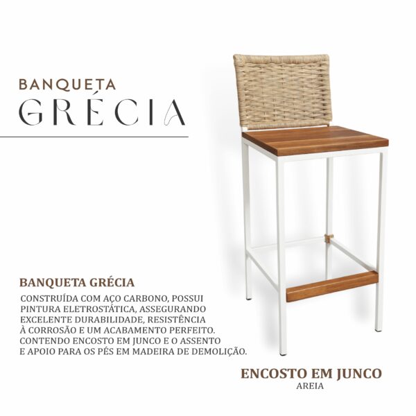 Banqueta Grécia Branca Junco Areia - Imagem 2